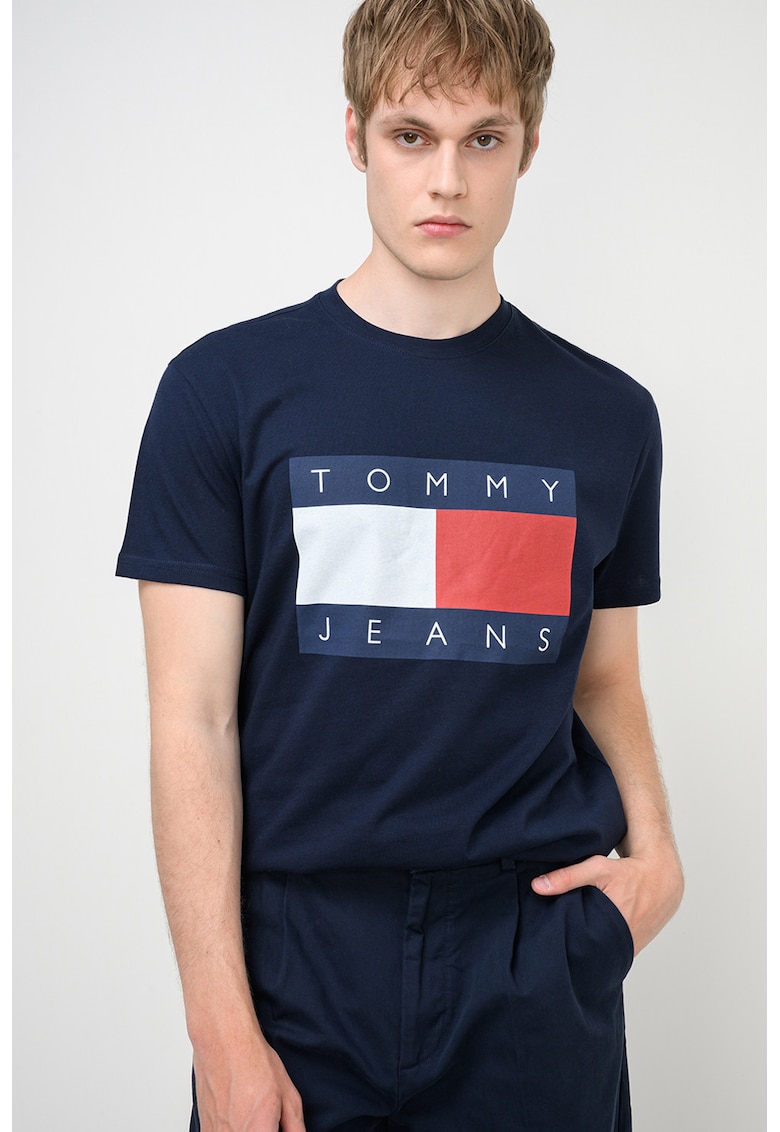 Tricou regular-fit cu imprimeu logo - Rosu/Alb murdar/Bleumarin