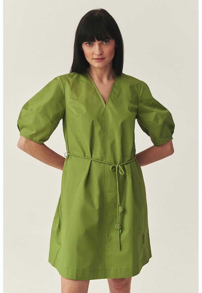 Rochie cu cordon si maneci bufante - Verde mar