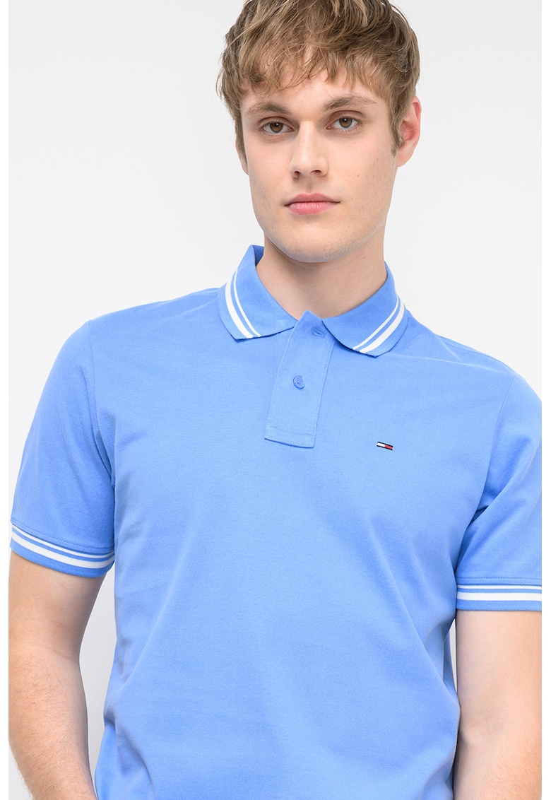Tricou polo regular fit cu guler in dungi - Alb/Albastru deschis