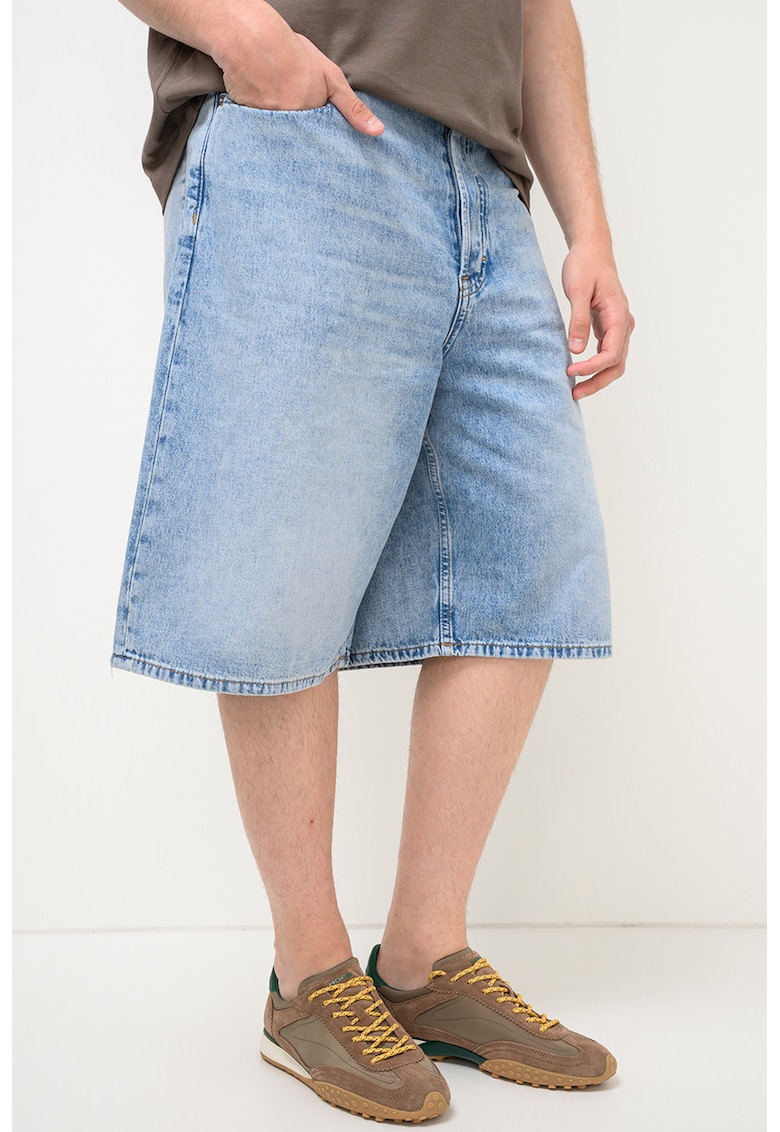 Bermude baggy din denim Theo - Albastru melange