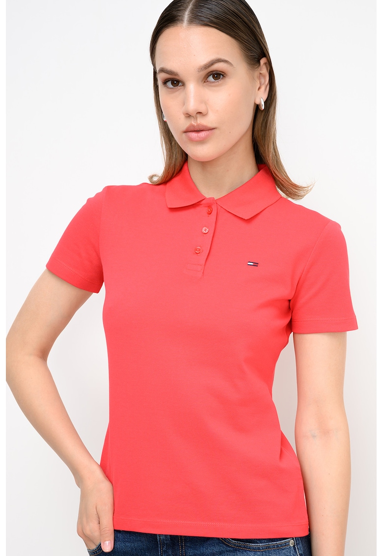 Tricou polo cambrat - Rosu vermillion