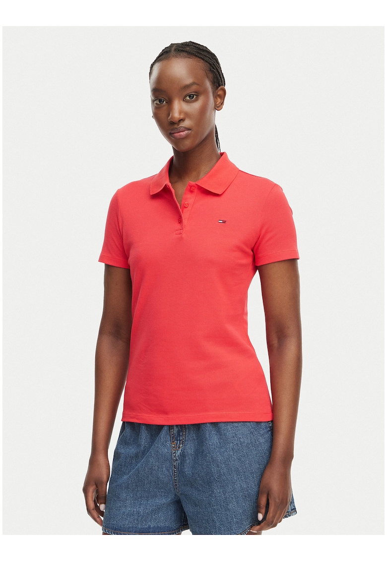 Tricou polo cambrat - Rosu vermillion