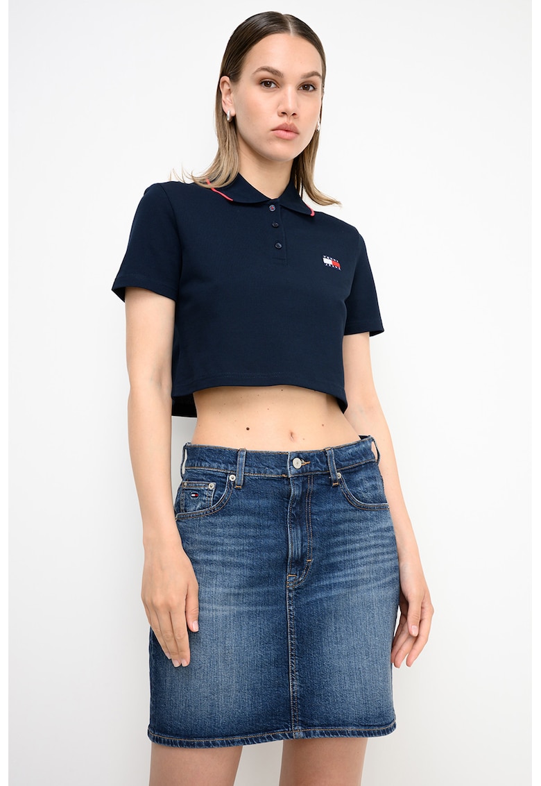Tricou crop polo Badge - Albastru ultramarin