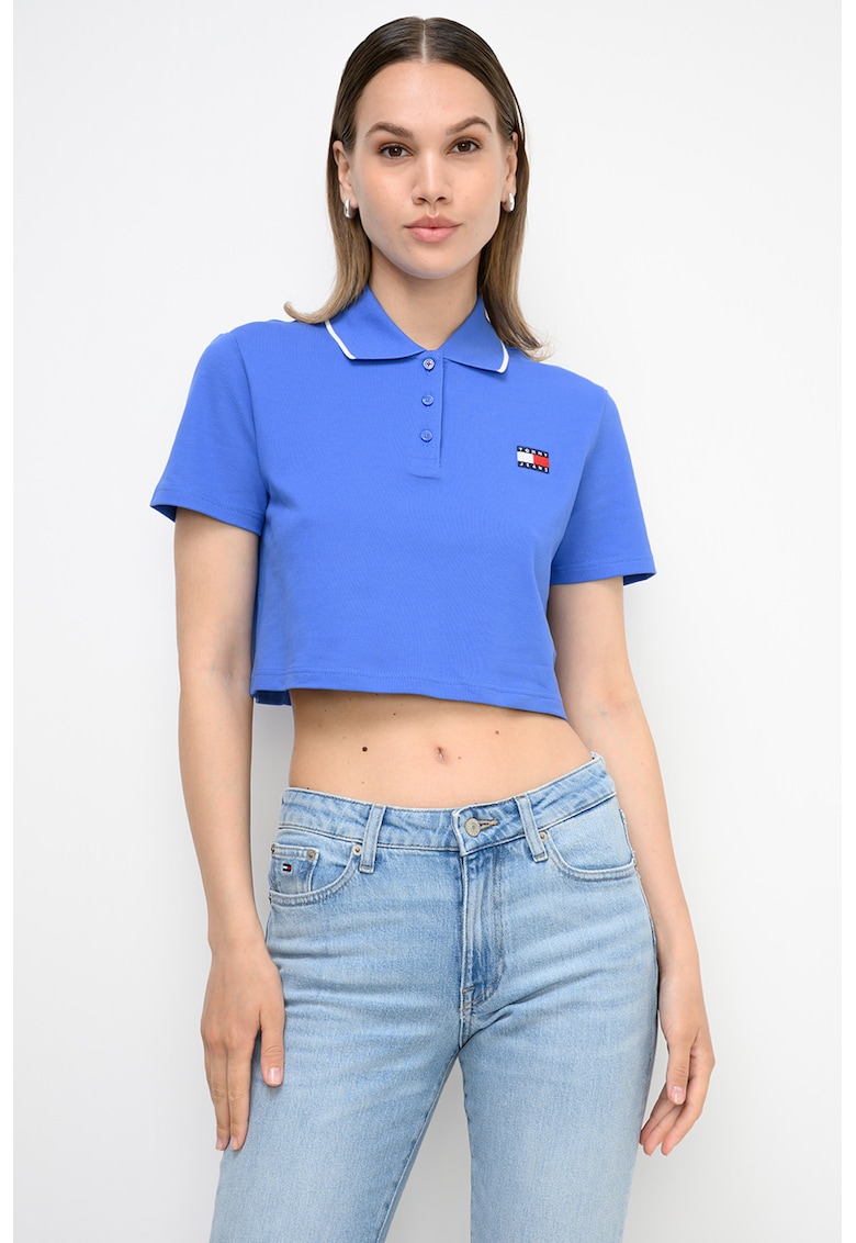 Tricou crop polo Badge - Albastru deschis