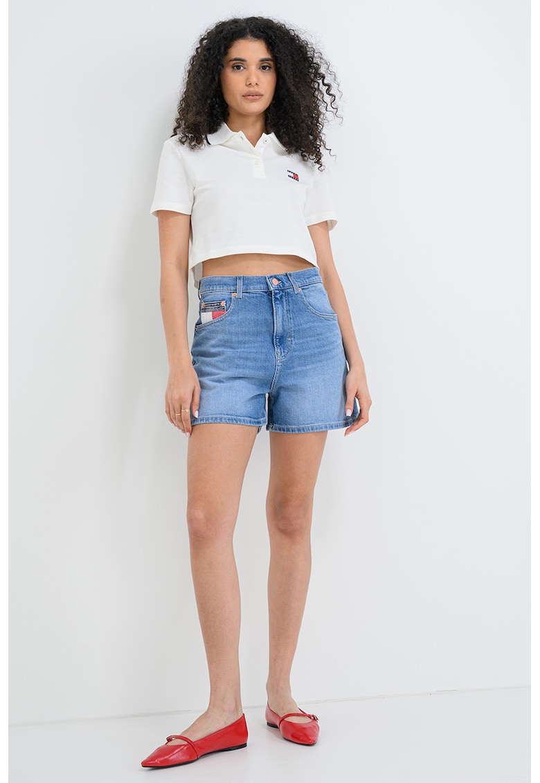 Tricou crop polo Badge - Alb murdar