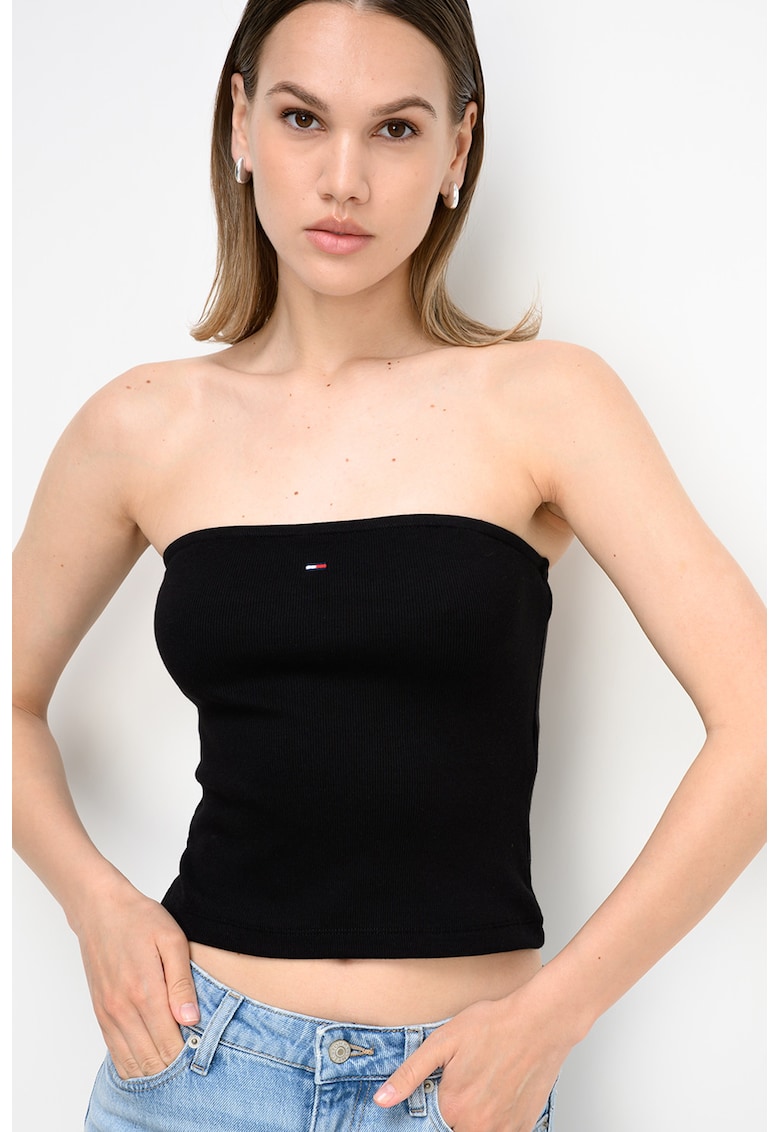 Top bandeau cu croiala crop - Negru