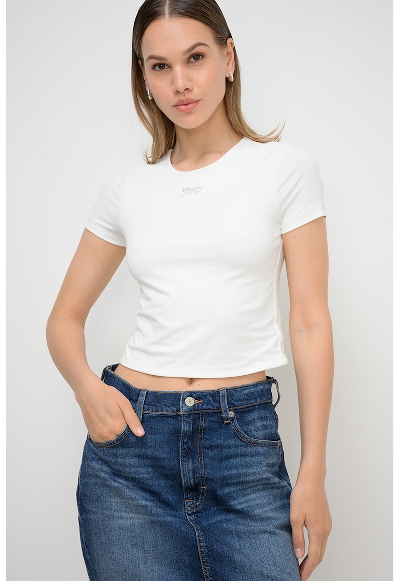 Tricou crop cu logo - Alb murdar