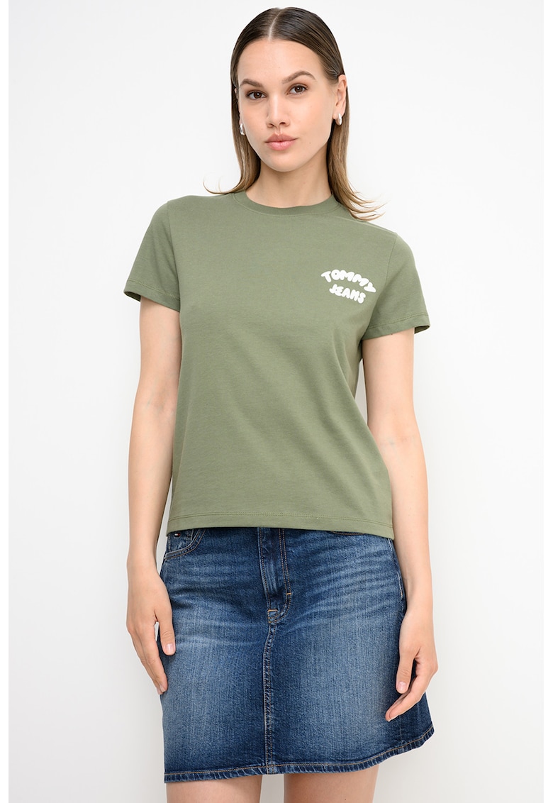 Tricou de bumbac cu logo - Verde feriga