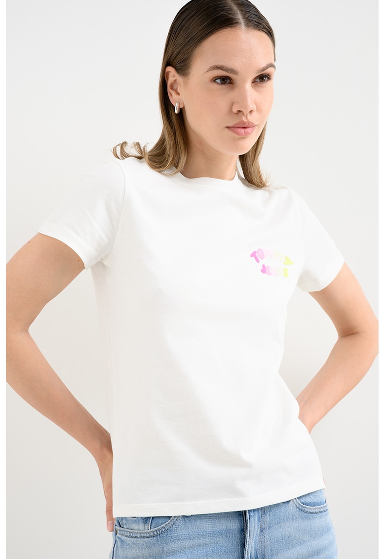Tricou de bumbac cu logo - Alb murdar
