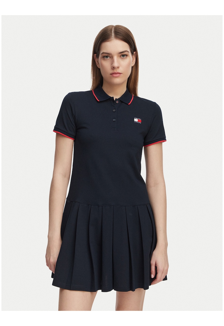 Rochie din amestec de bumbac cu guler polo - Albastru ultramarin