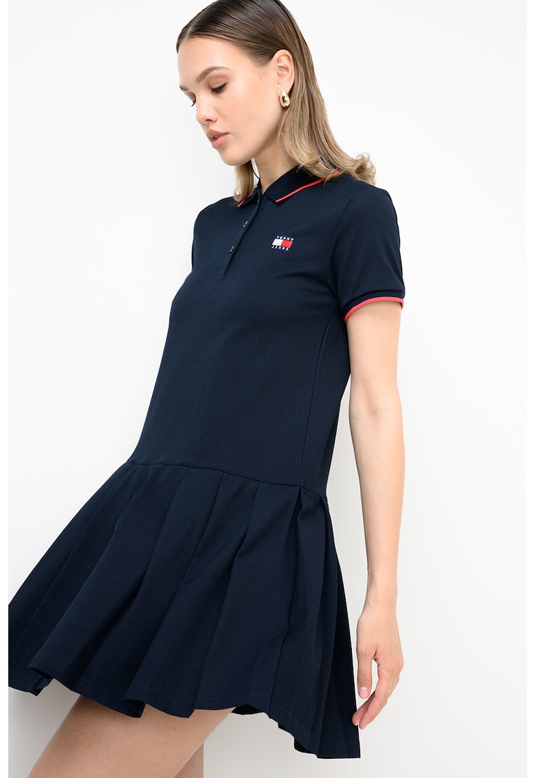 Rochie din amestec de bumbac cu guler polo - Albastru ultramarin
