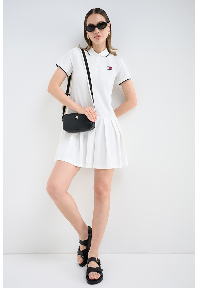 Rochie din amestec de bumbac cu guler polo - Alb