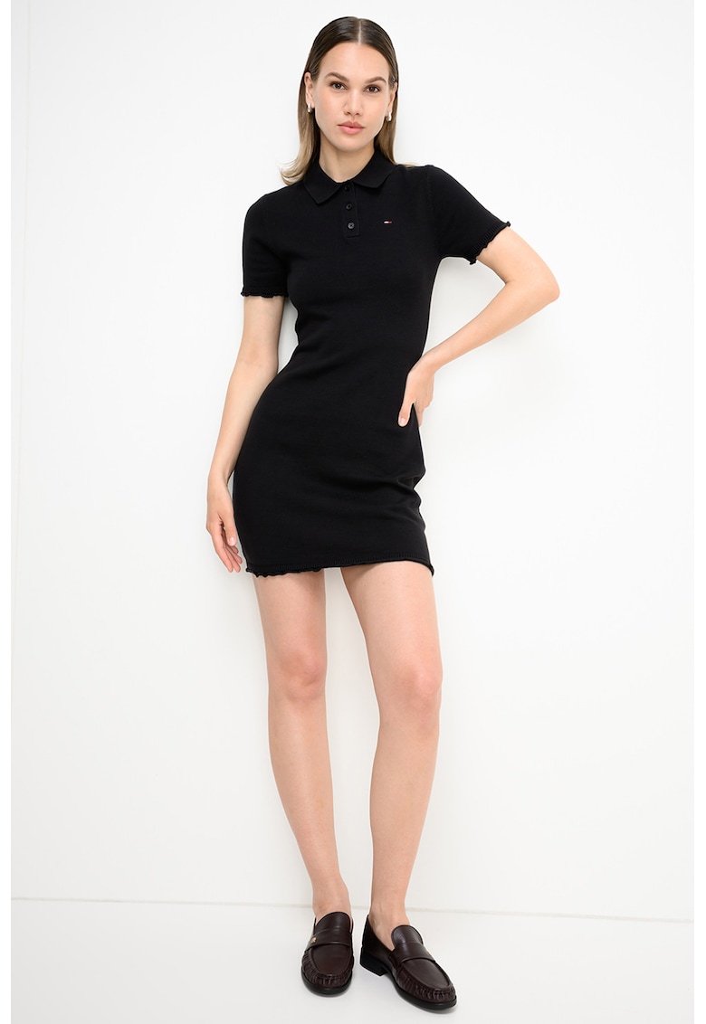 Rochie cambrata din bumbac cu terminatii valurite - Negru