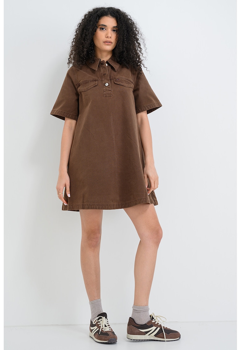 Rochie evazata cu buzunare laterale - Maro pamantiu