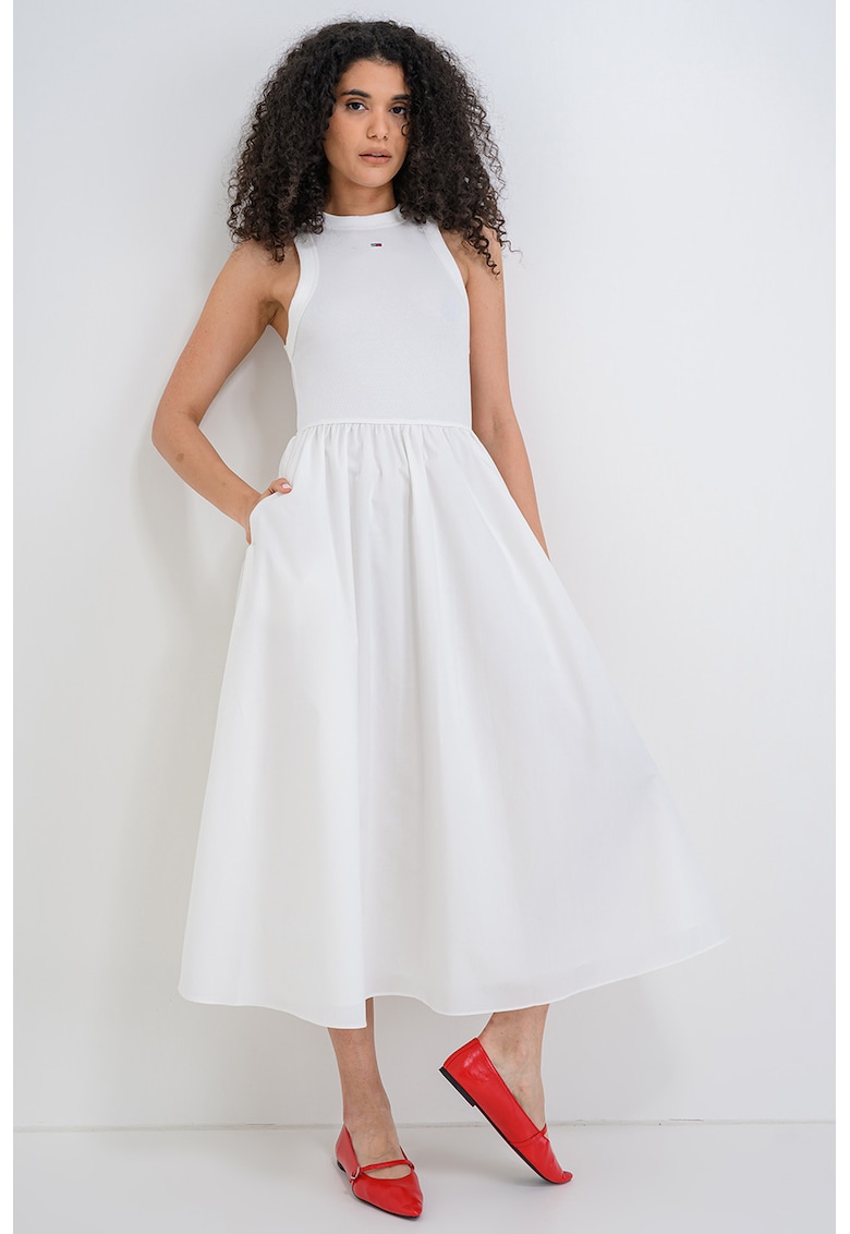 Rochie evazata din bumbac cu logo - Alb optic