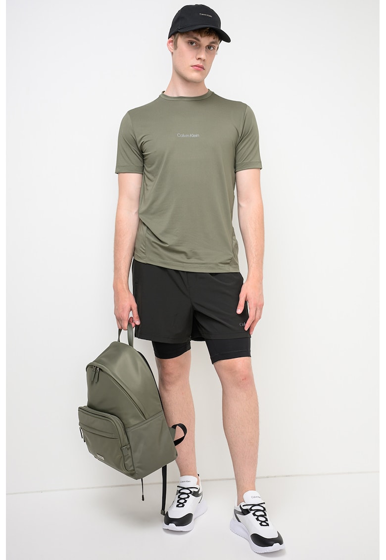 Tricou slim-fit cu decolteu la baza gatului - Kaki inchis