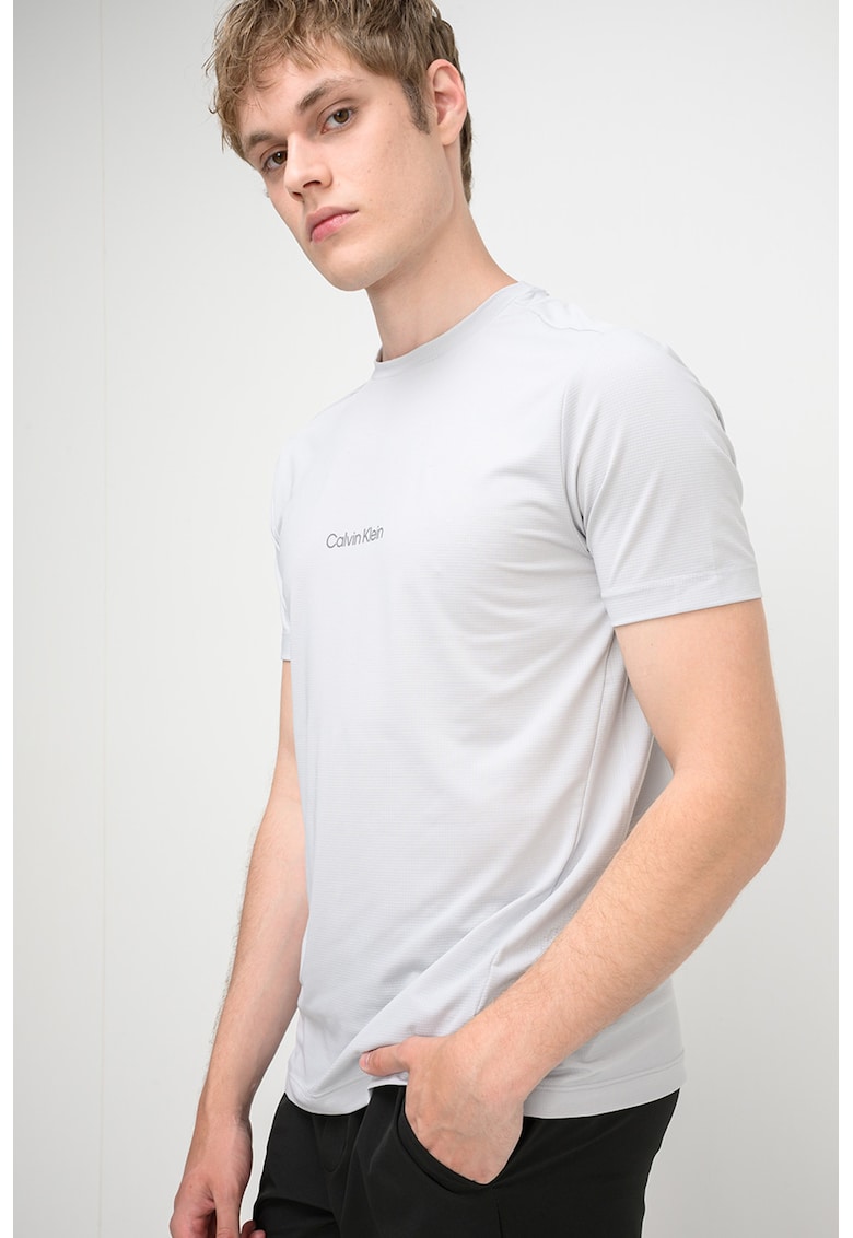 Tricou slim-fit cu decolteu la baza gatului - Gri deschis