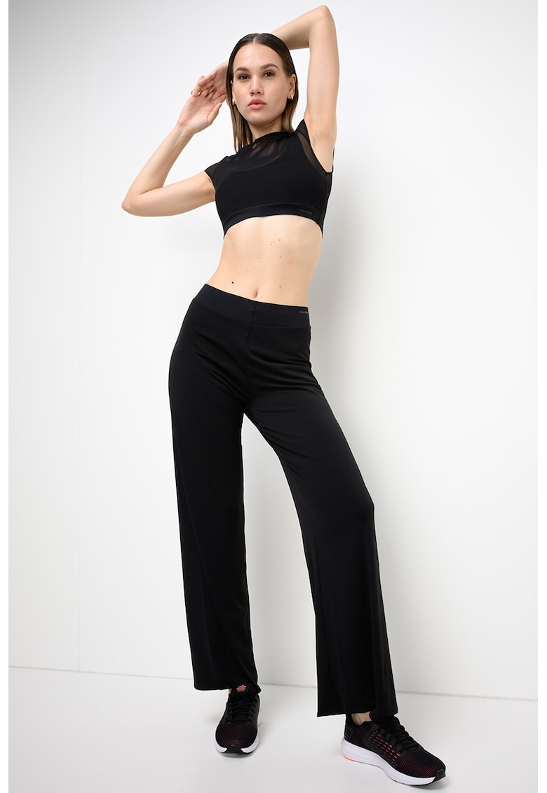 Tricou crop cu segmente semitransparente - pentru fitness - Negru