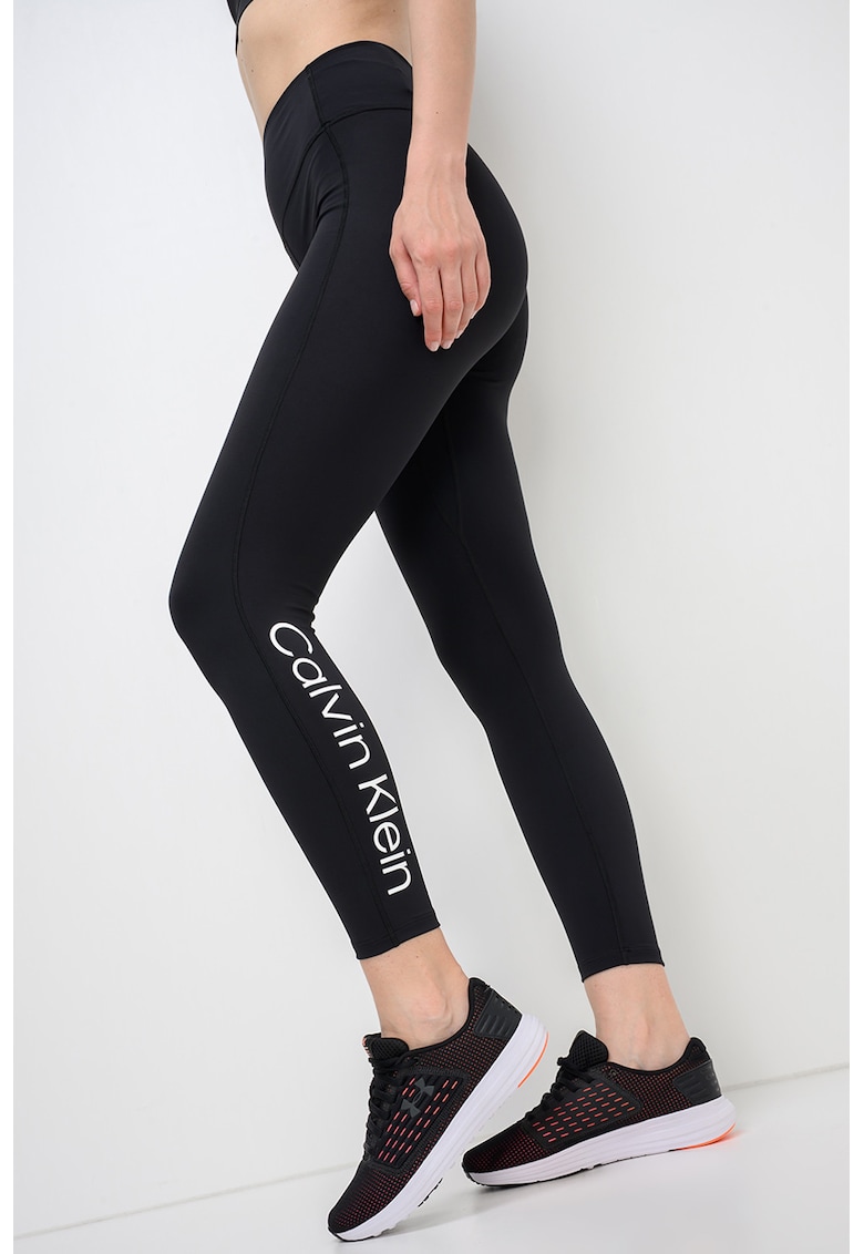 Colanti cu talie inalta si logo - pentru fitness - Negru