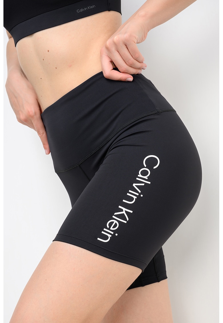 Colanti scurti cu talie inalta si logo lateral - pentru fitness - Negru