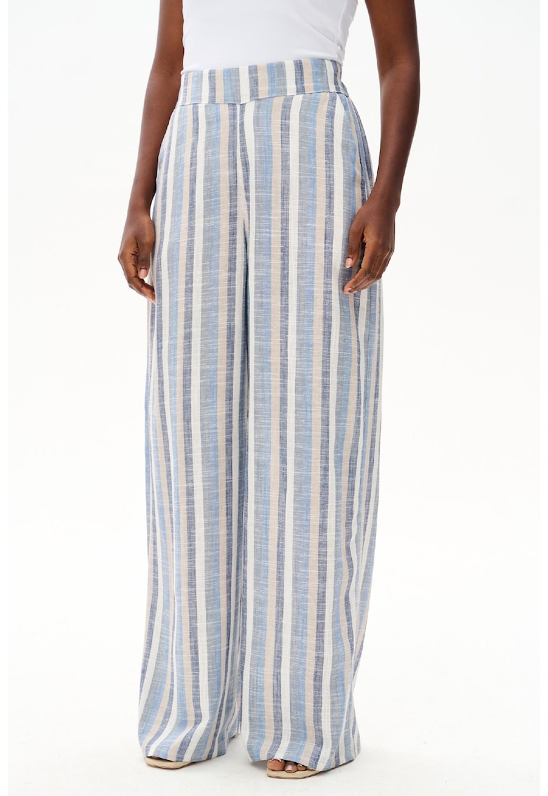 Pantaloni cu croiala ampla si model in dungi Serena