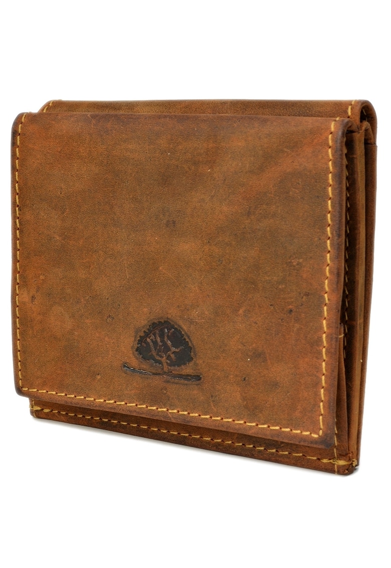 Portofel unisex piele naturala maro antichizat 10 x 9 cm - Wiener Schachtel Vintage -