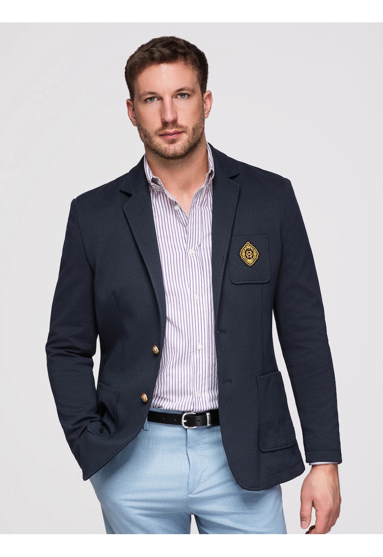 Blazer slim fit cu detalii elegante si material de calitate - Bleumarin
