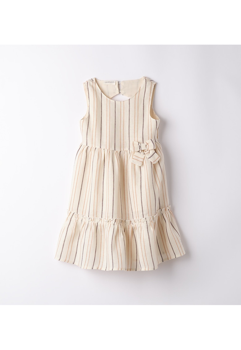 Rochie din In si Vascoza cu Dungi si Nasturi Bijuterie