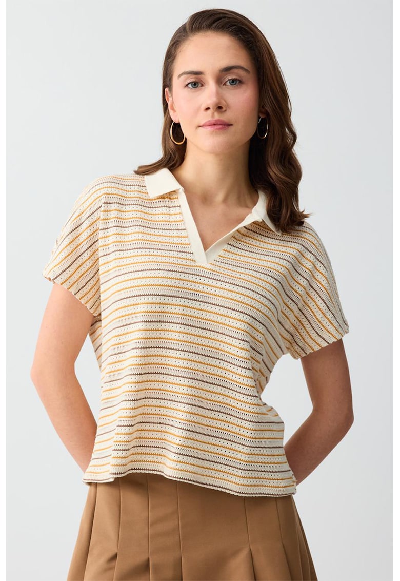 Tricou polo cu dungi - Bej