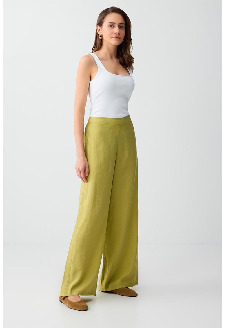 Pantaloni drepti uni cu talie medie - Verde masliniu