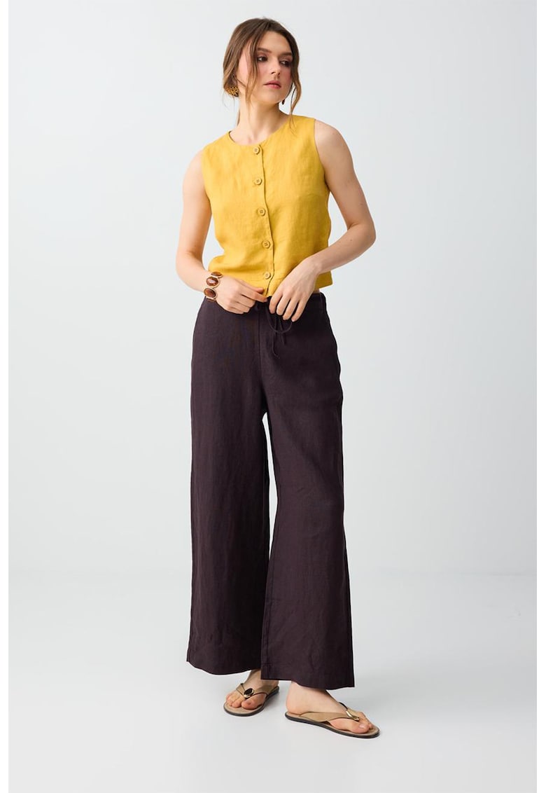 Pantaloni de in cu croiala ampla si buzunare - Maro pamantiu