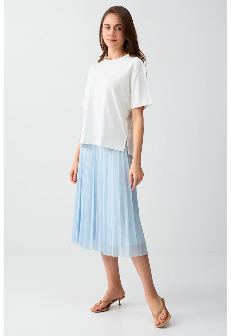 Fusta midi plisata - Albastru pastel