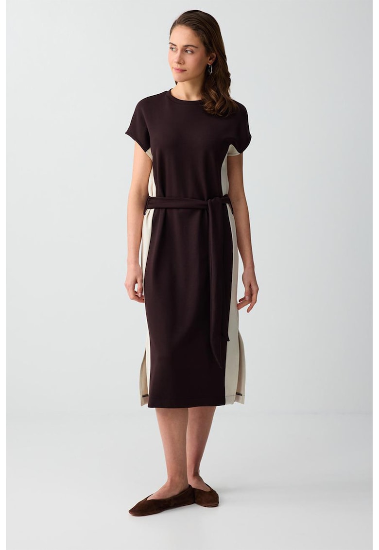 Rochie midi din amestec de modal cu cordon - Maro pamantiu