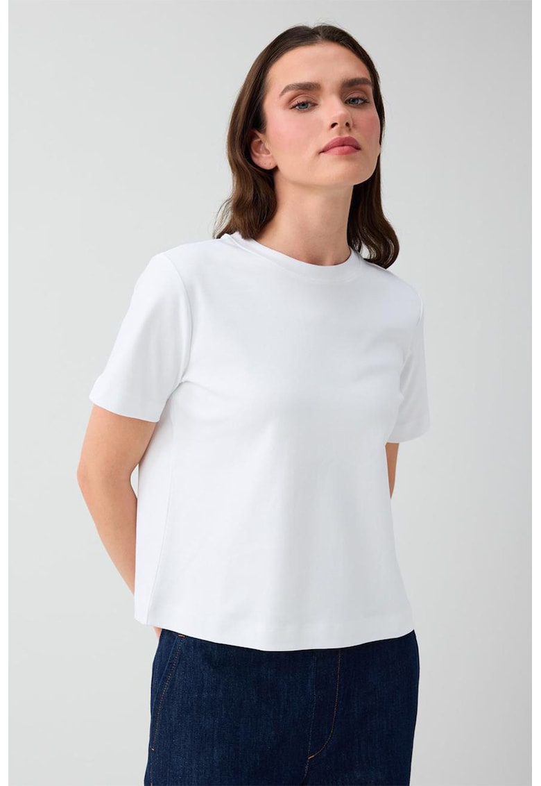 Tricou din bumbac cu decolteu la baza gatului - Alb optic