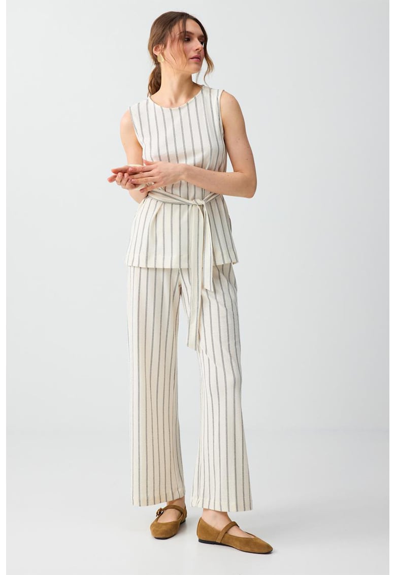 Pantaloni relaxed fit din amestec de lyocell cu dungi - Bej deschis