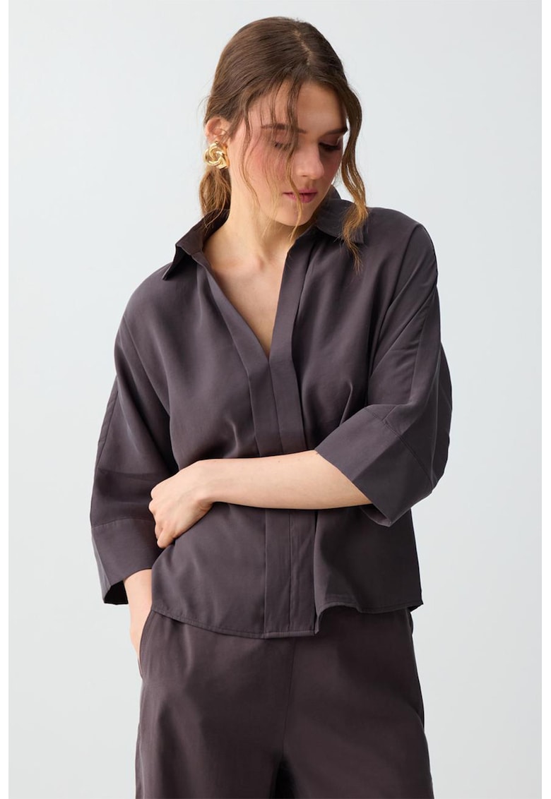 Bluza din amestec de modal cu maneci trei sferturi - Maro