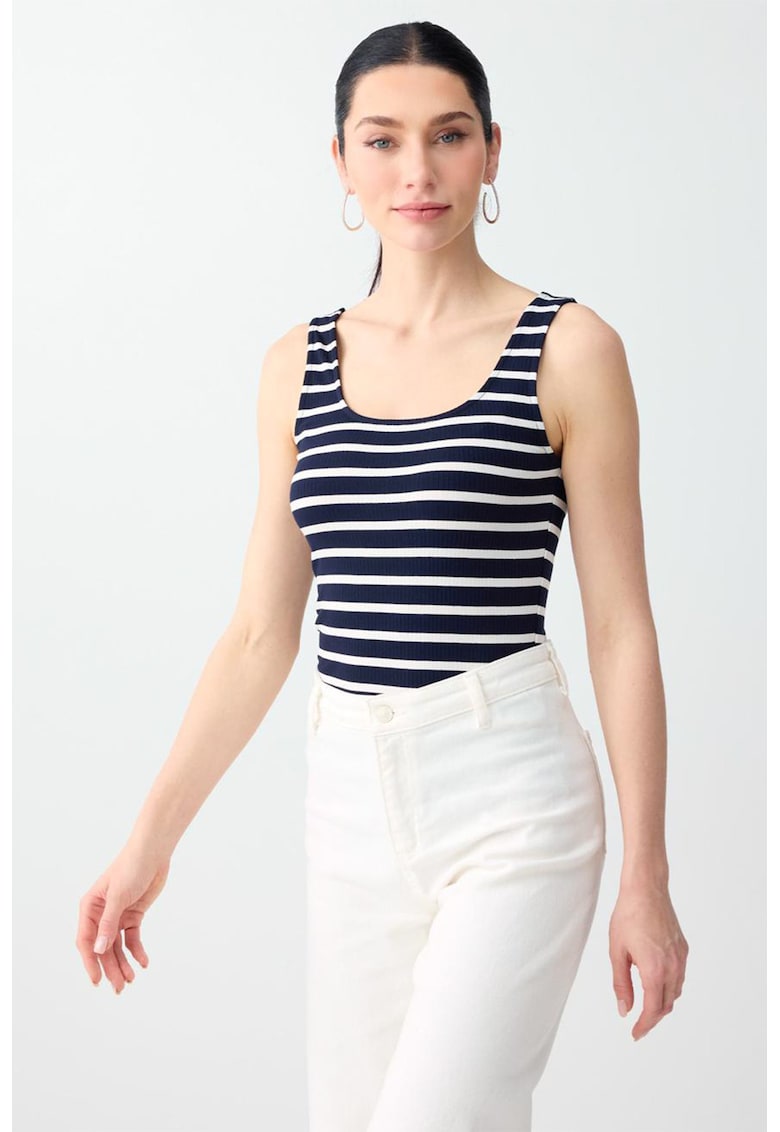 Top slim fit cu dungi - Alb optic/Bleumarin