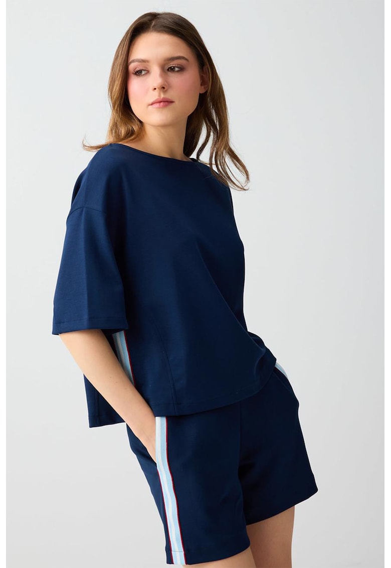Tricou supardimensionat din amestec de modal - Bleumarin