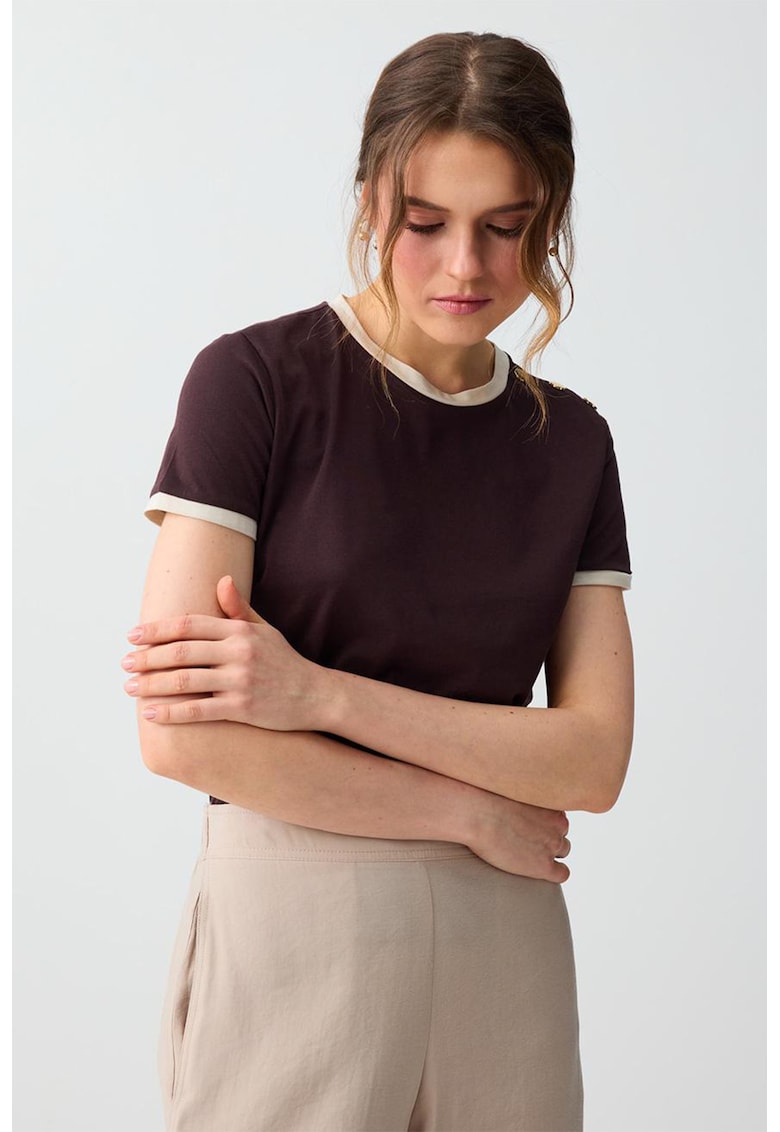 Tricou de bumbac cu garnituri contrastante - Maro pamantiu