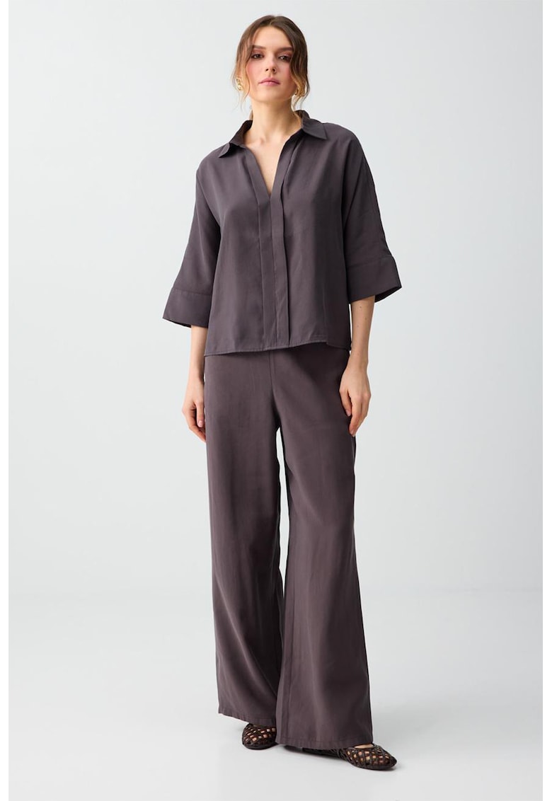 Pantaloni drepti uni cu talie medie - Violet