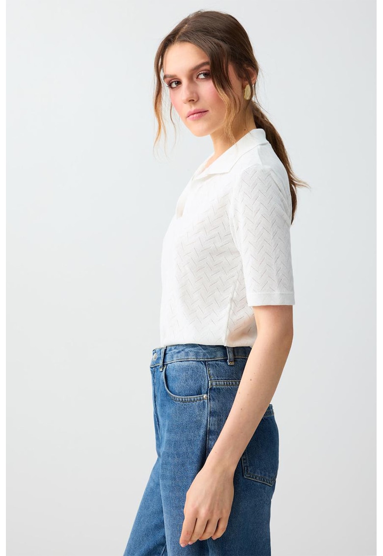Tricou polo slim fit - Alb optic