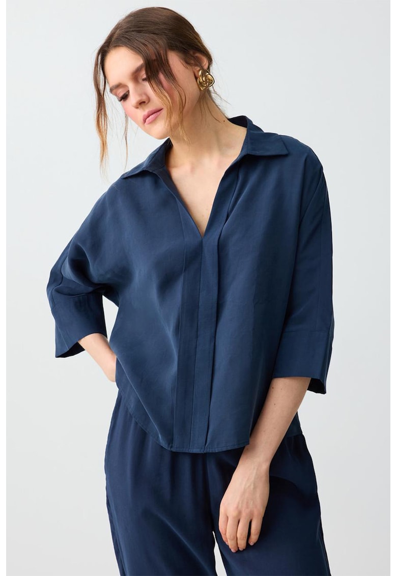 Bluza din amestec de modal cu maneci trei sferturi - Albastru inchis