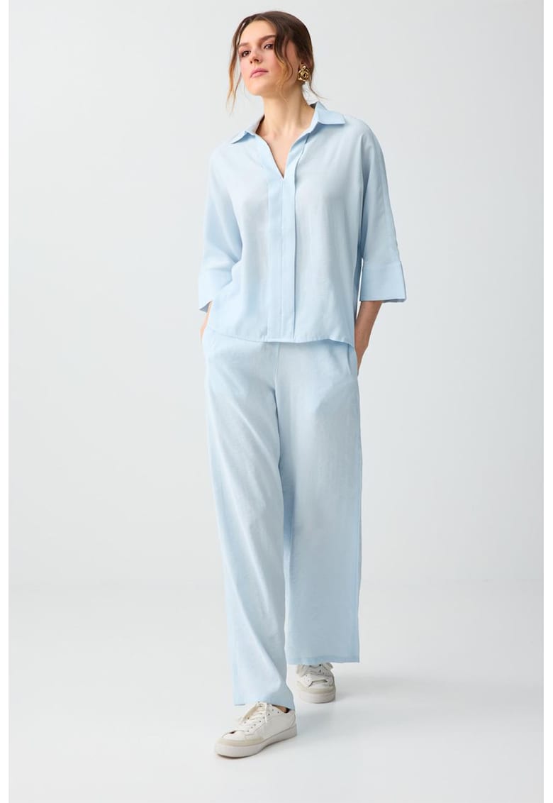 Pantaloni drepti uni cu talie medie - Albastru pastel