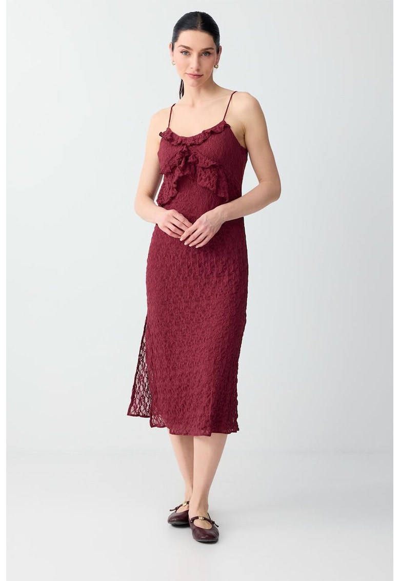 Rochie de dantela cu barete subtiri - Rosu