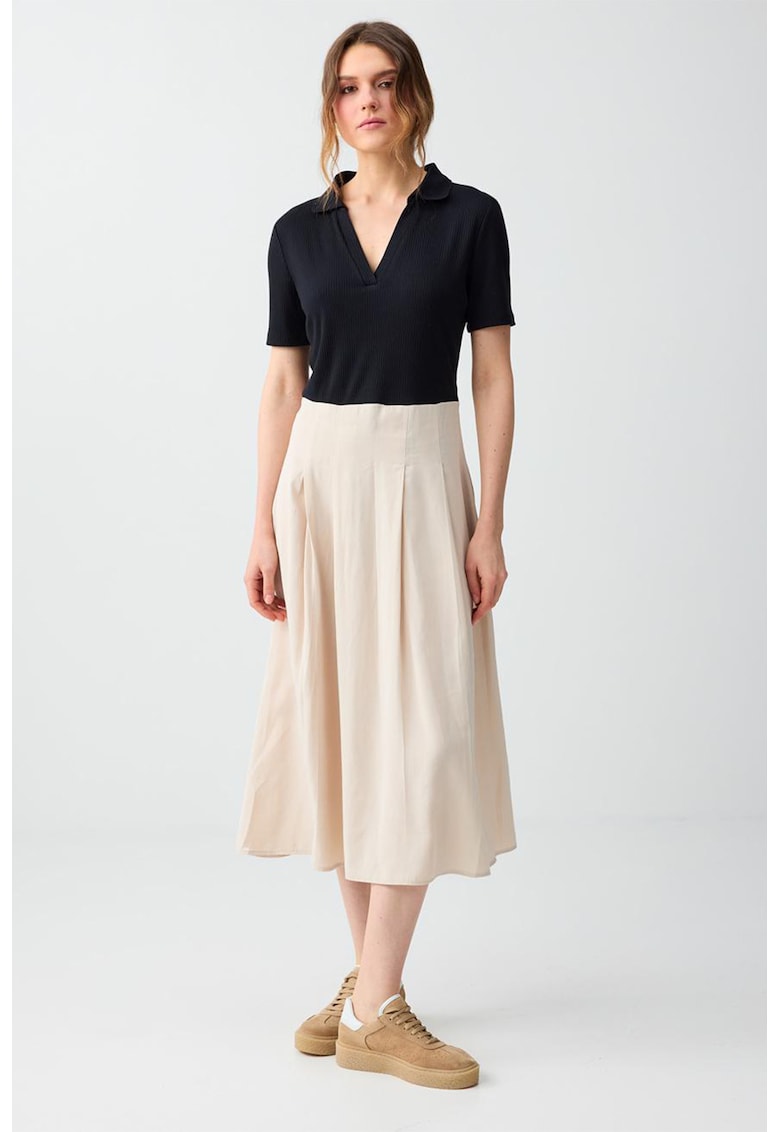 Rochie midi cu model 2 in 1 - Bej deschis