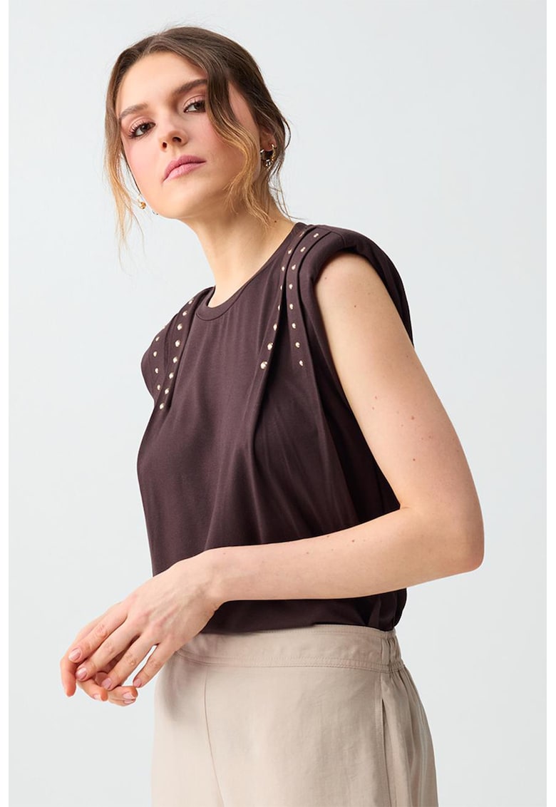 Bluza fara maneci cu umeri intariti - Maro pamantiu