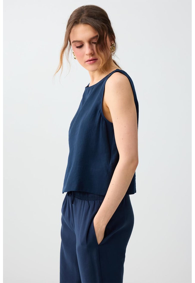 Top din amestec de modal cu decolteu barcuta - Bleumarin