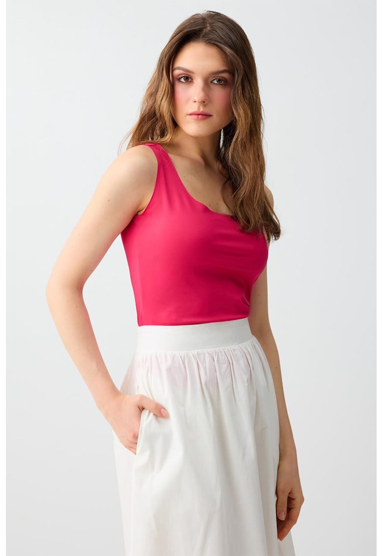 Top slim fit cu decolteu adanc - Roz aprins