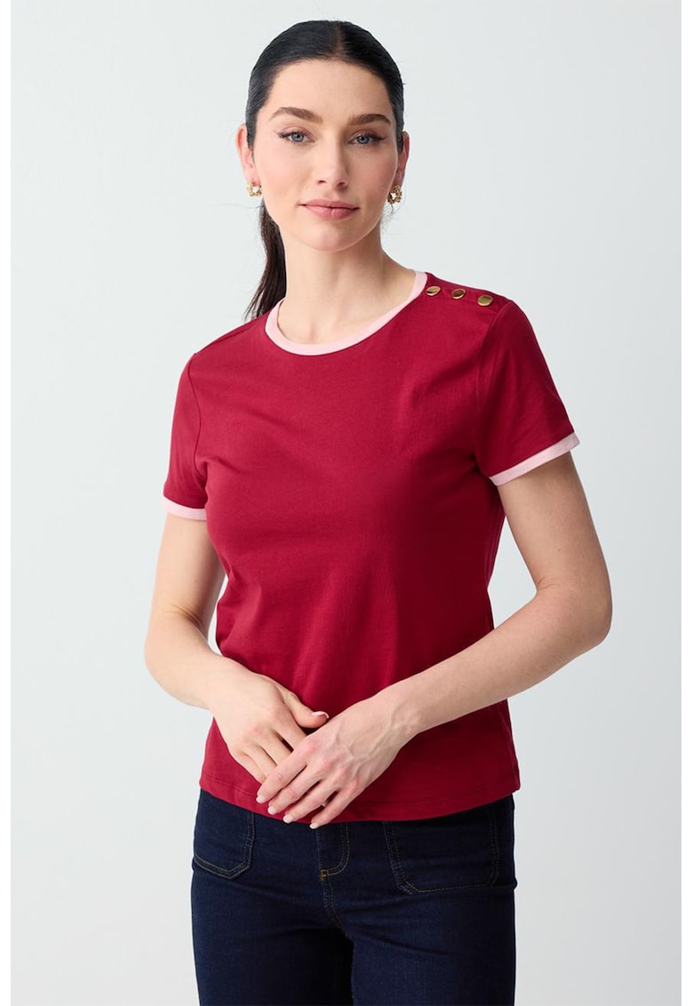 Tricou de bumbac cu garnituri contrastante - Rosu