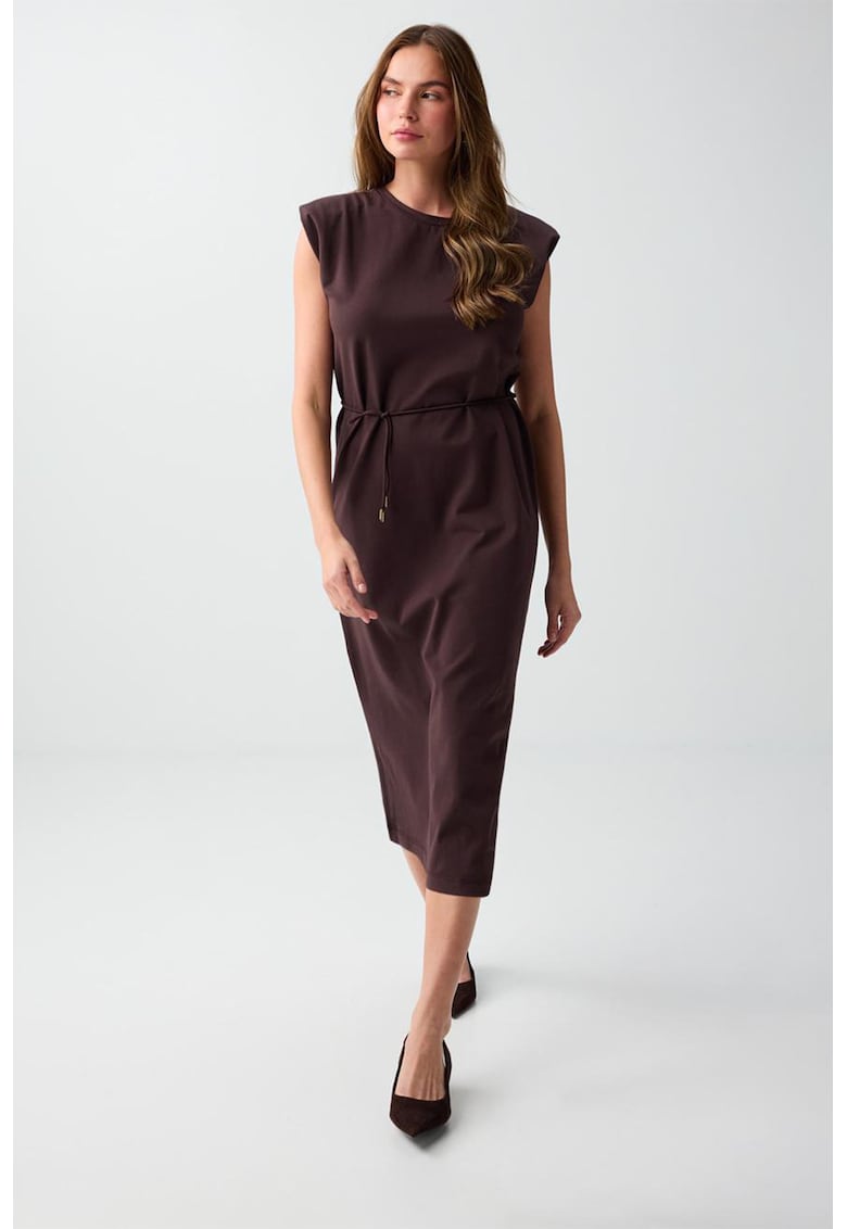 Rochie midi din amestec de bumbac - Maro inchis